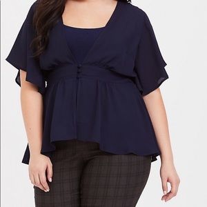 Torrid navy smocked georgette Blouse